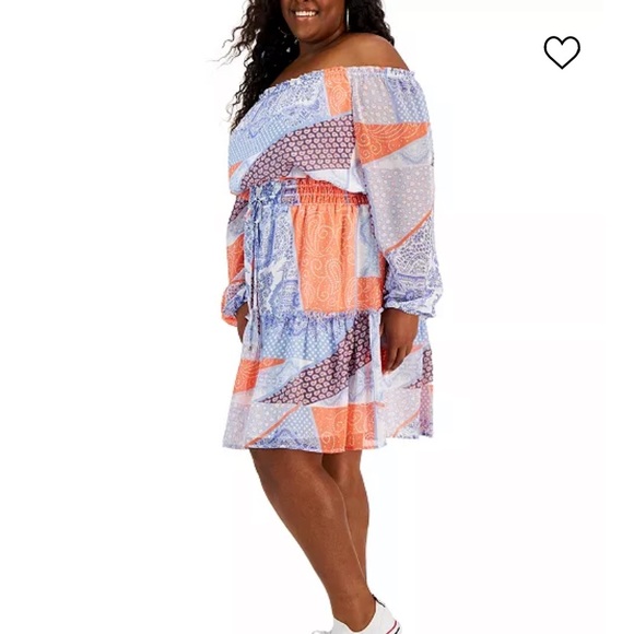 Tommy Hilfiger Patchwork Print off Shoulder Dress 16 - Picture 3 of 12